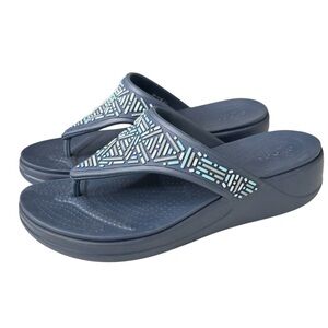 Crocs Monterey Womens Sandals Size 10 Flip Flops Navy Blue Embellished Comfort